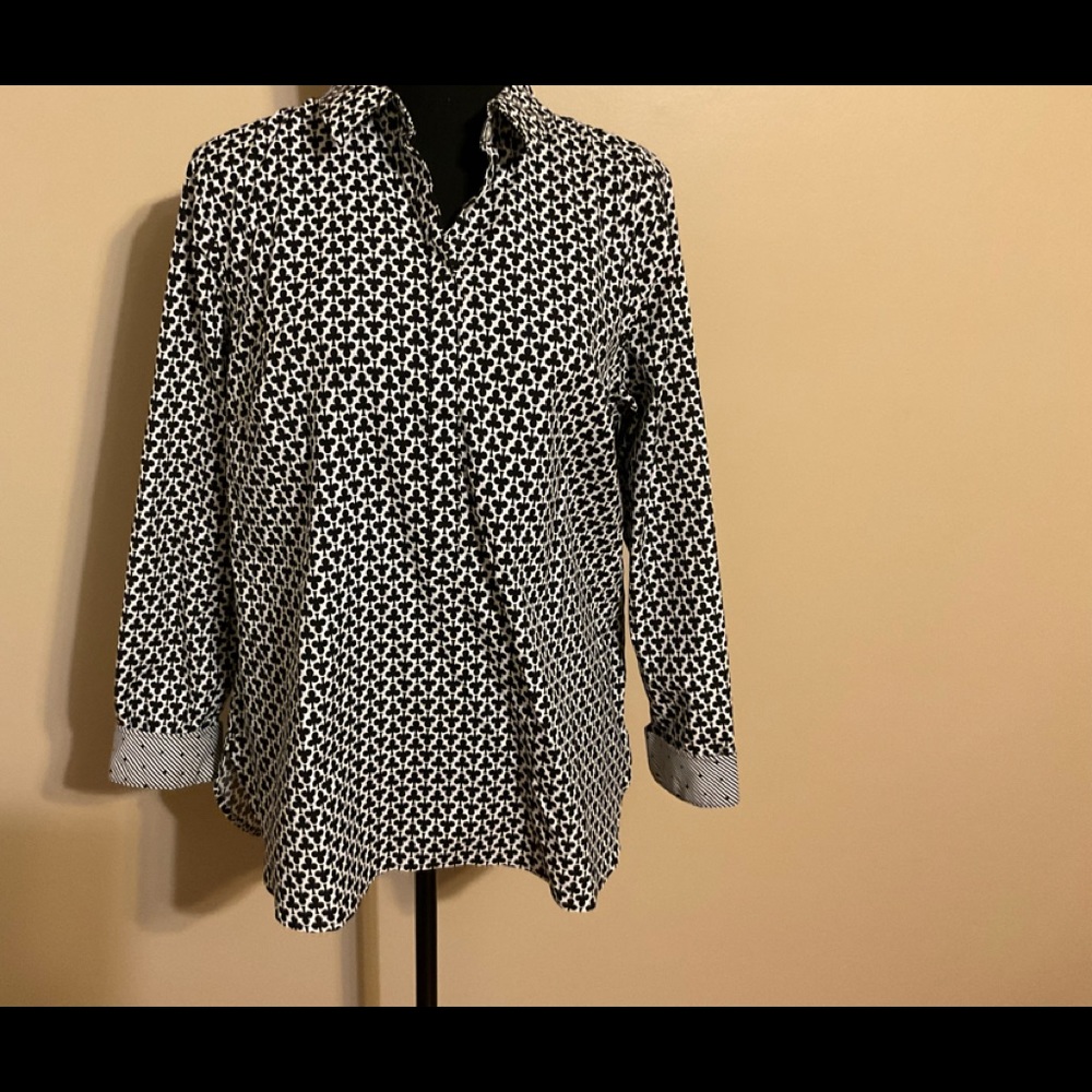 Talbots button down, black and white clubs pattern, size 14